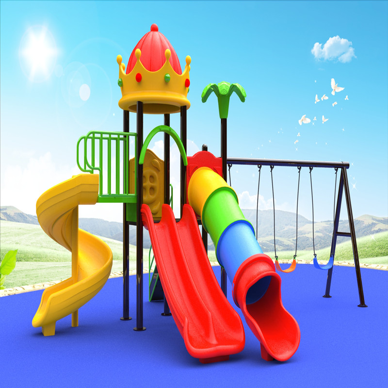 outdoor crown roof play house playground equipment with kids swing slide game for children